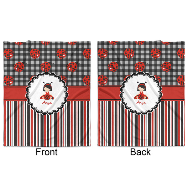 Ladybugs & Stripes Minky Blanket - 50"x60" - Double Sided - Front & Back