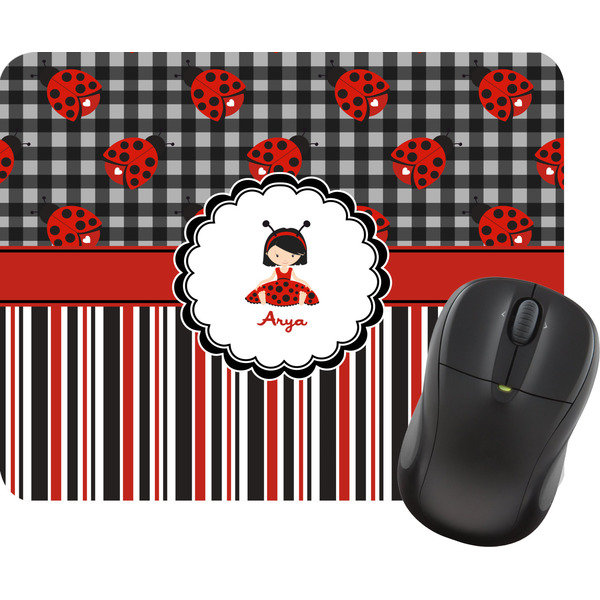Custom Ladybugs & Stripes Rectangular Mouse Pad (Personalized)