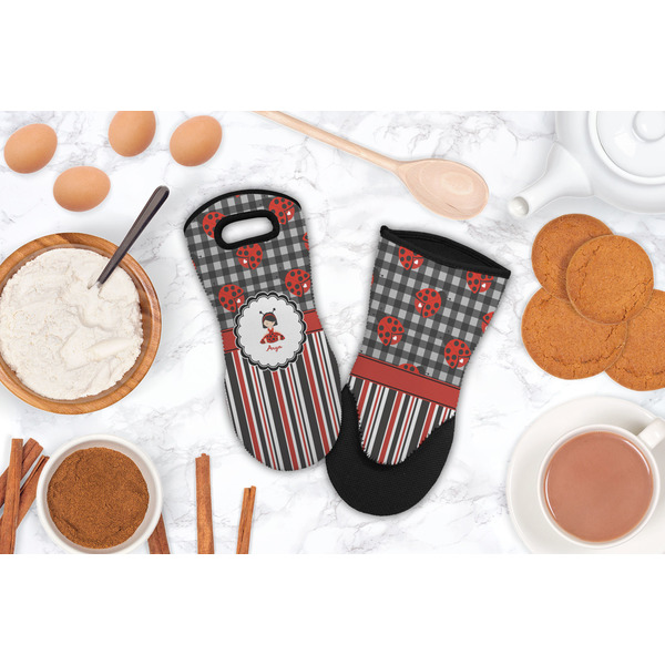 Ladybugs & Stripes Neoprene Oven Mitt - Lifestyle Image