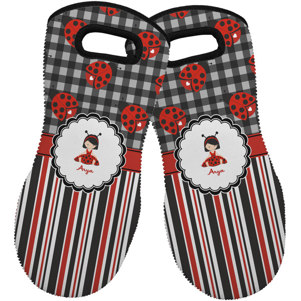 Ladybugs & Stripes Neoprene Oven Mitt -Set of 2 - Front