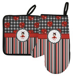 Ladybugs & Stripes Left Oven Mitt & Pot Holder Set w/ Name or Text