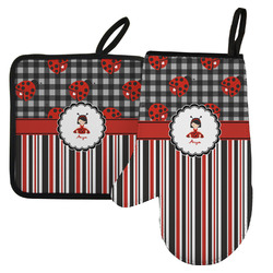 Ladybugs & Stripes Left Oven Mitt & Pot Holder Set w/ Name or Text