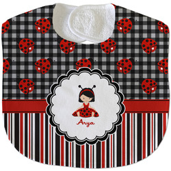 Ladybugs & Stripes Velour Baby Bib w/ Name or Text