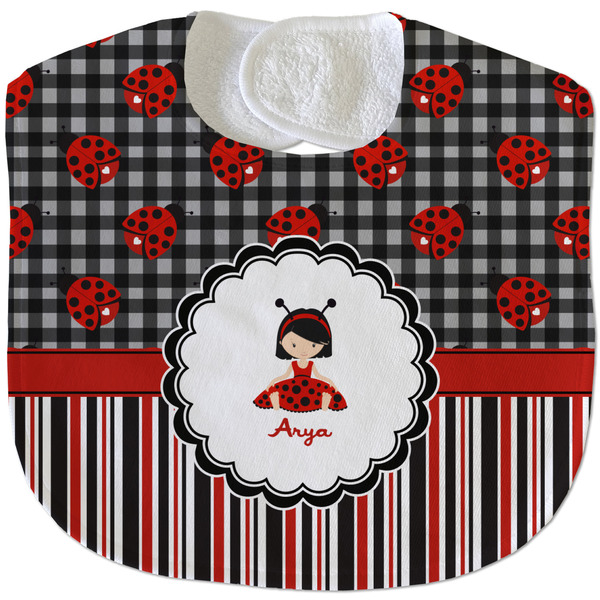Ladybugs & Stripes New Baby Bib - Closed and Folded