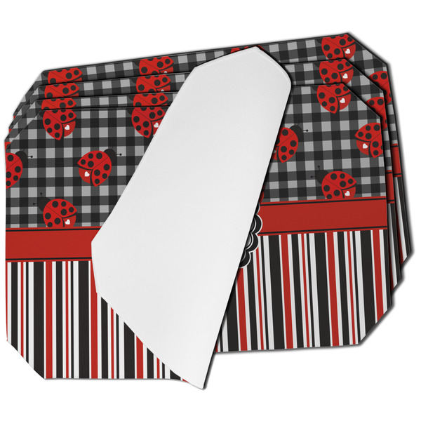 Custom Ladybugs & Stripes Dining Table Mat - Octagon - Set of 4 (Single-Sided) w/ Name or Text