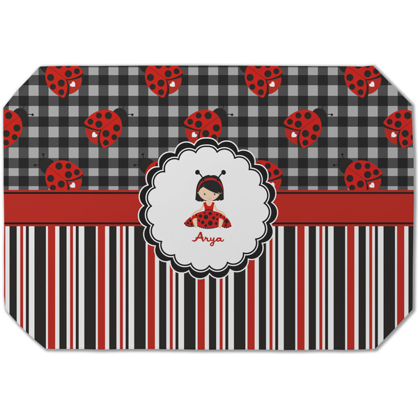 Custom Ladybugs & Stripes Dining Table Mat - Octagon (Single-Sided) w/ Name or Text