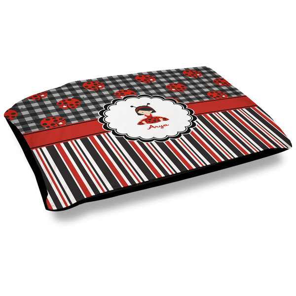 Custom Ladybugs & Stripes Outdoor Dog Bed - Large (Personalized)