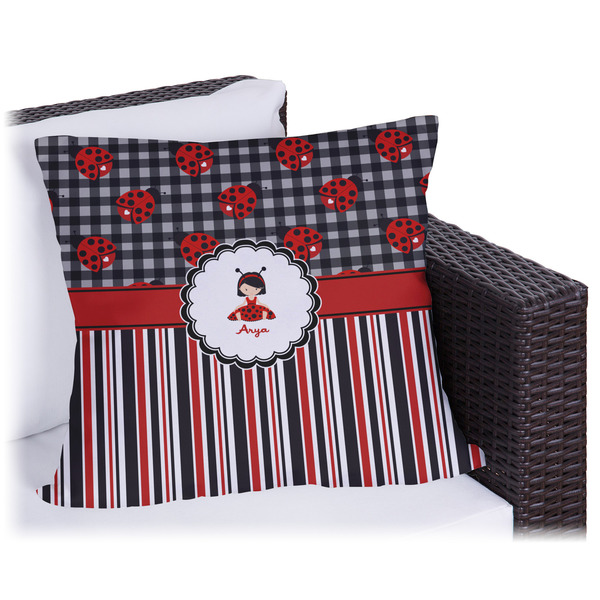 Custom Ladybugs & Stripes Outdoor Pillow - 18" (Personalized)