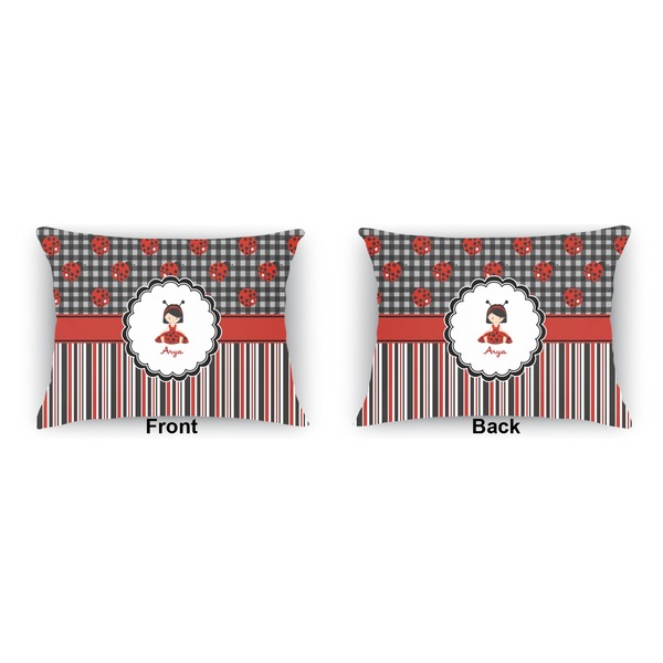 Ladybugs & Stripes  Outdoor Rectangular Throw Pillow (Front and Back)