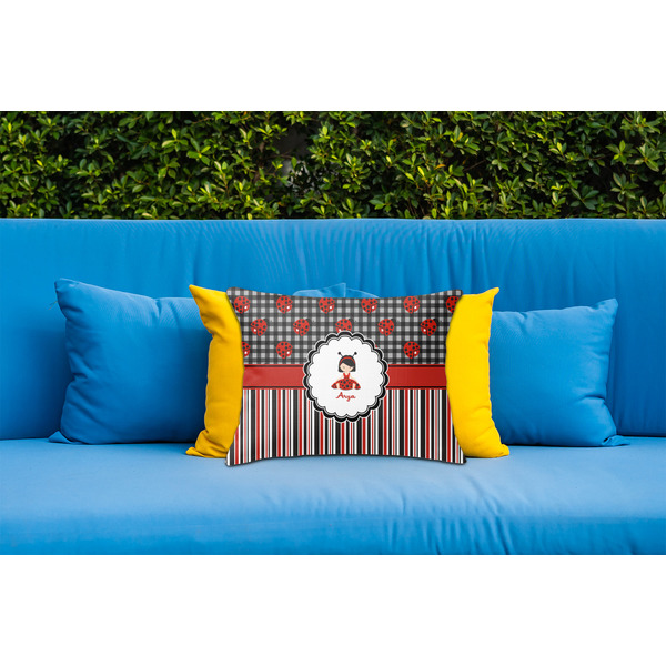 Ladybugs & Stripes Outdoor Throw Pillow  - LIFESTYLE (Rectangular - 20x14)