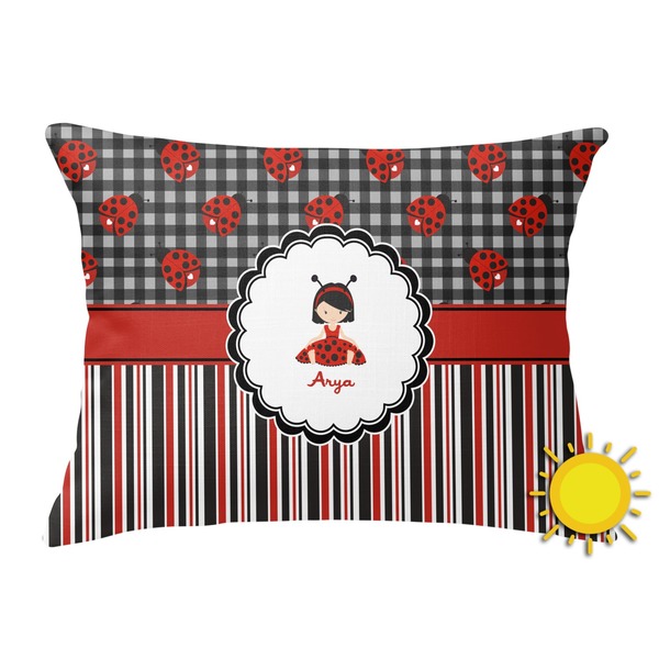 Custom Ladybugs & Stripes Outdoor Throw Pillow (Rectangular) (Personalized)