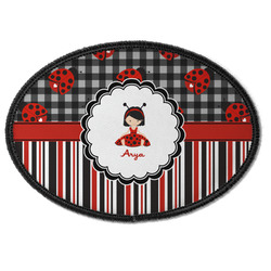 Ladybugs & Stripes Iron On Oval Patch w/ Name or Text