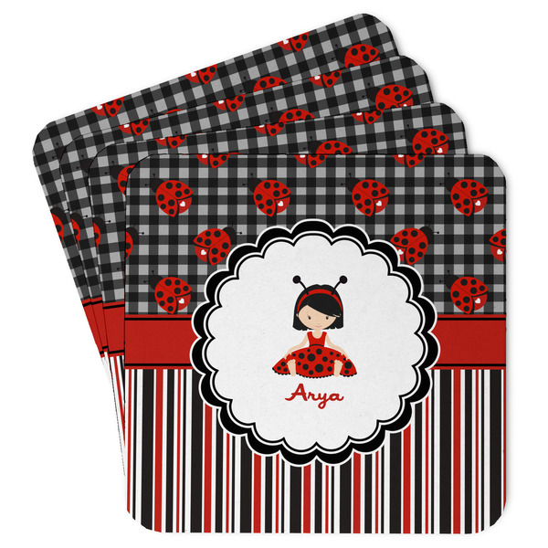 Custom Ladybugs & Stripes Paper Coasters w/ Name or Text