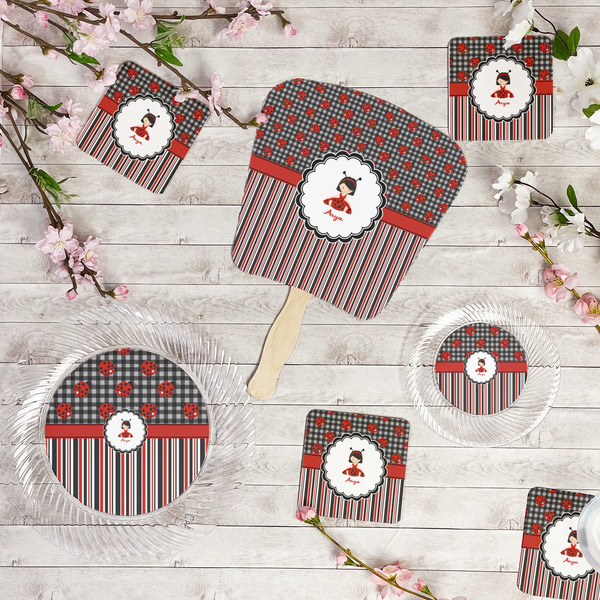 Ladybugs & Stripes Party Supplies Combination Image - All items - Plates, Coasters, Fans
