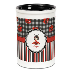 Ladybugs & Stripes Ceramic Pencil Holders - Black