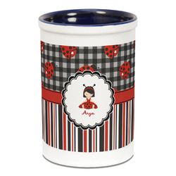 Ladybugs & Stripes Ceramic Pencil Holders - Blue