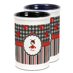 Ladybugs & Stripes Ceramic Pencil Holder - Large