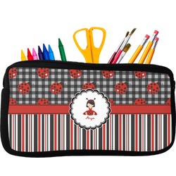Ladybugs & Stripes Neoprene Pencil Case - Small w/ Name or Text