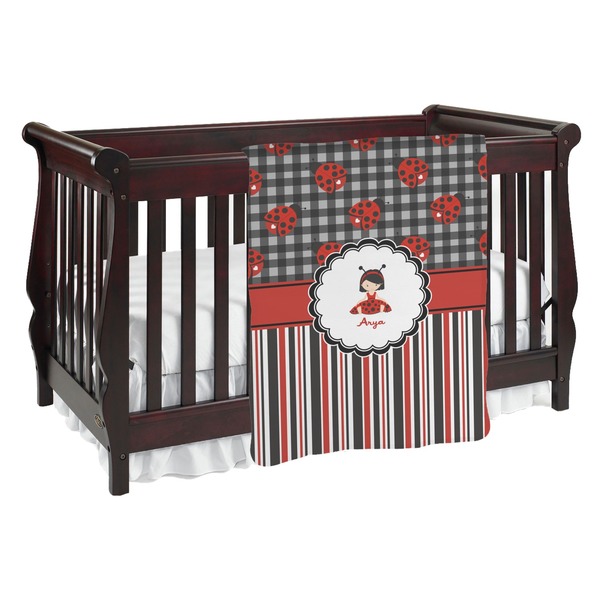 Custom Ladybugs & Stripes Baby Blanket (Personalized)