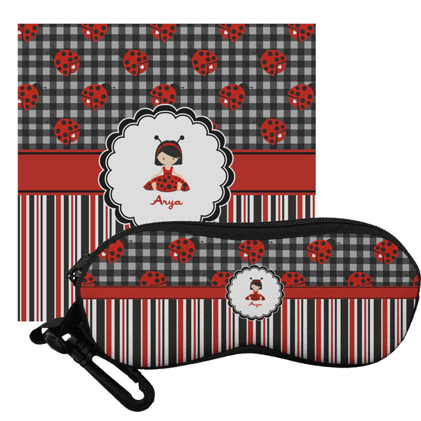 Custom Ladybugs & Stripes Eyeglass Case & Cloth (Personalized)