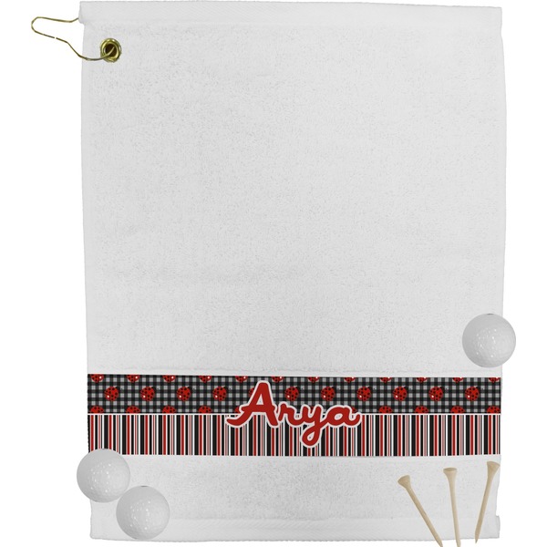 Custom Ladybugs & Stripes Golf Bag Towel (Personalized)