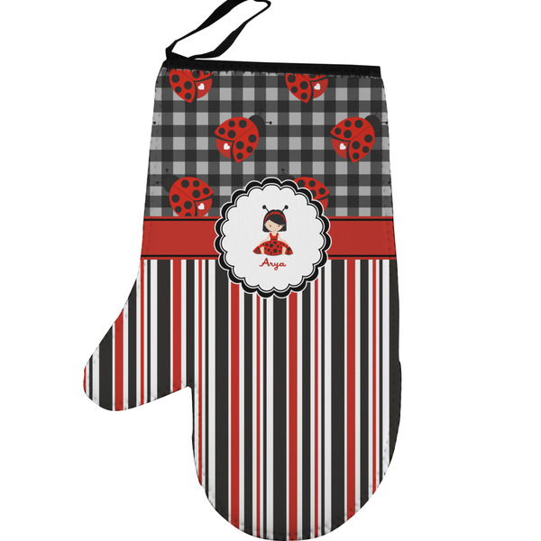 Ladybugs & Stripes Personalized Oven Mitt - Left