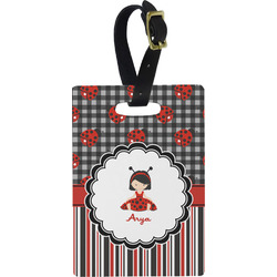 Ladybugs & Stripes Plastic Luggage Tag - Rectangular w/ Name or Text