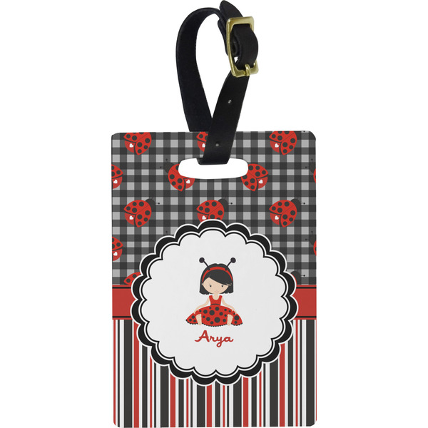 Custom Ladybugs & Stripes Plastic Luggage Tag - Rectangular w/ Name or Text