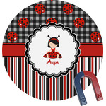 Ladybugs & Stripes Round Fridge Magnet (Personalized)