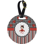 Ladybugs & Stripes Plastic Luggage Tag - Round (Personalized)