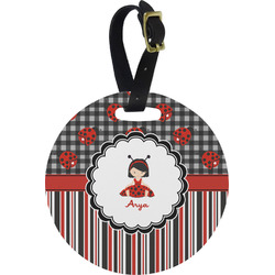 Ladybugs & Stripes Plastic Luggage Tag - Round (Personalized)