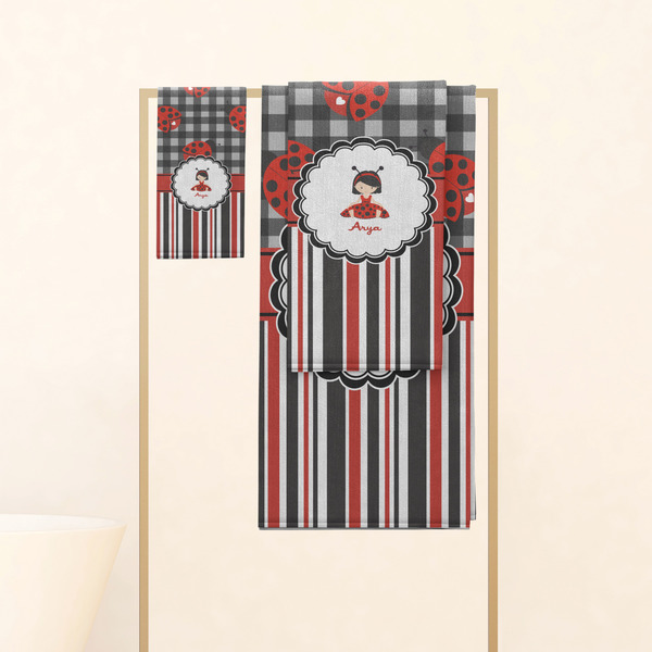 Ladybugs & Stripes Personalized Towel Set