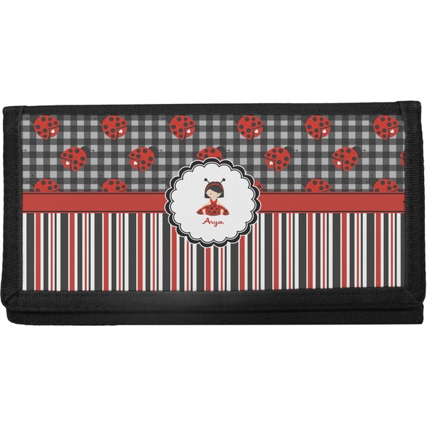 Custom Ladybugs & Stripes Canvas Checkbook Cover (Personalized)