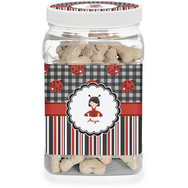 Custom Ladybugs & Stripes Dog Treat Jar (Personalized)