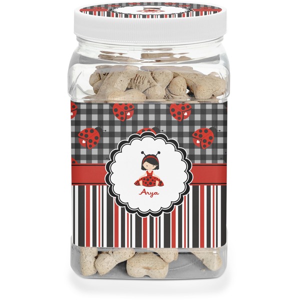 Custom Ladybugs & Stripes Dog Treat Jar (Personalized)
