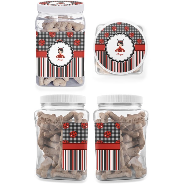 Ladybugs & Stripes Pet Treat Jar - Multiple Angles