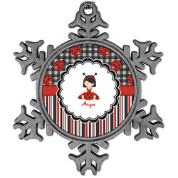 Ladybugs & Stripes Vintage Snowflake Ornament (Personalized)