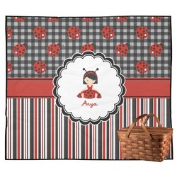 Ladybugs & Stripes Outdoor Picnic Blanket (Personalized)