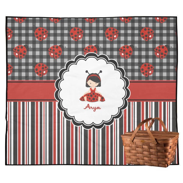 Custom Ladybugs & Stripes Outdoor Picnic Blanket (Personalized)