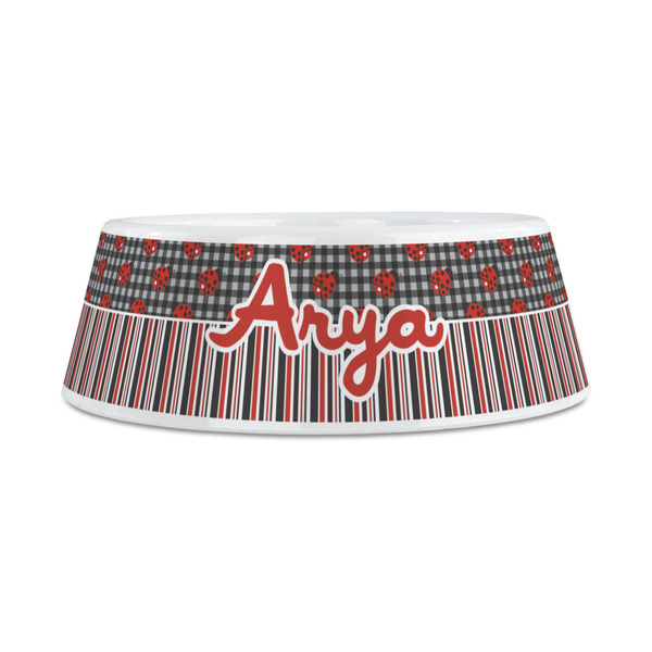 Ladybugs & Stripes Plastic Dog Bowls - Medium - FRONT