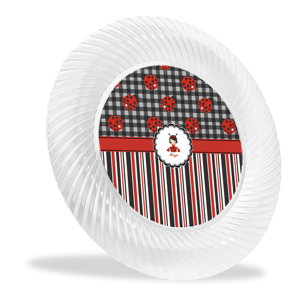 Custom Ladybugs & Stripes Plastic Party Dinner Plates - 10" (Personalized)