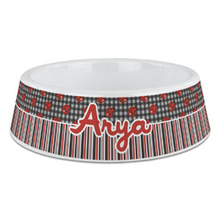 Ladybugs & Stripes Plastic Dog Bowl - Large (Personalized)