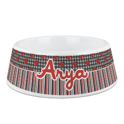 Ladybugs & Stripes Plastic Dog Bowl (Personalized)