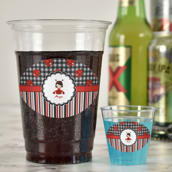 Ladybugs & Stripes Plastic Shot Glasses - In Context