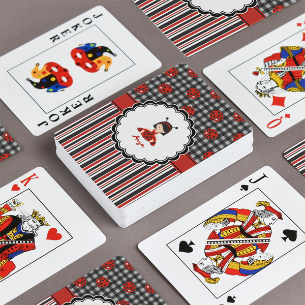 Ladybugs & Stripes Playing Cards - Front & Back View