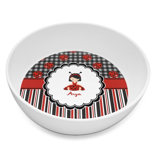 Custom Ladybugs & Stripes Melamine Bowl - 8 oz (Personalized)