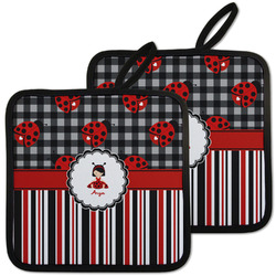 Ladybugs & Stripes Pot Holders - Set of 2 w/ Name or Text