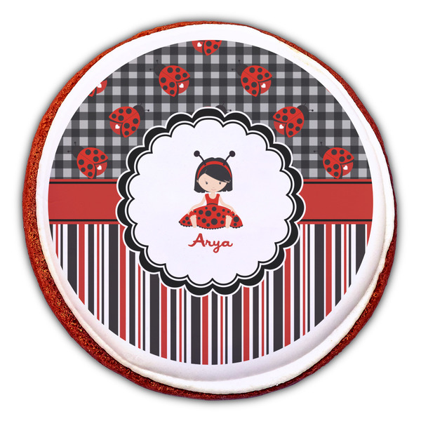 Ladybugs & Stripes Printed Icing Circle - Large - On Cookie