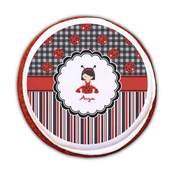 Ladybugs & Stripes Printed Icing Circle - Medium - On Cookie