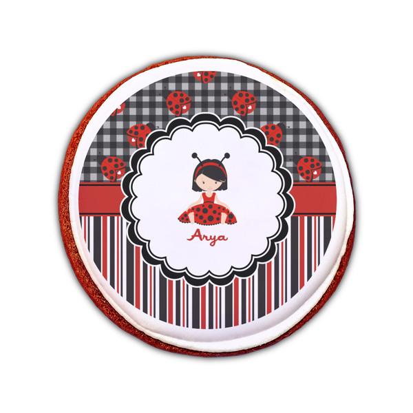 Ladybugs & Stripes Printed Icing Circle - Small - On Cookie